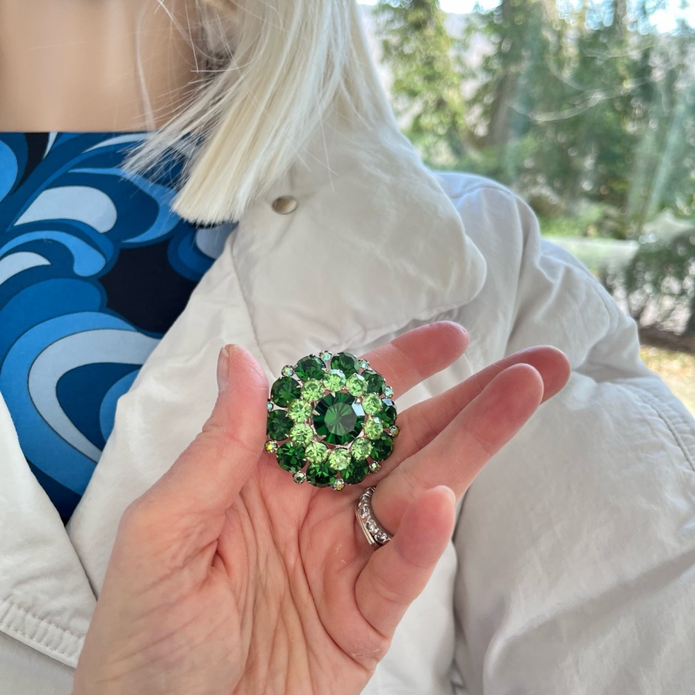 Albert Weiss Green Crystal Floral Brooch